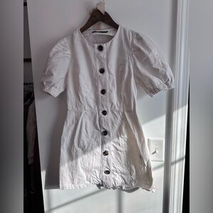 Zara white linen puff sleeve dress | cottagecore button front summer midi